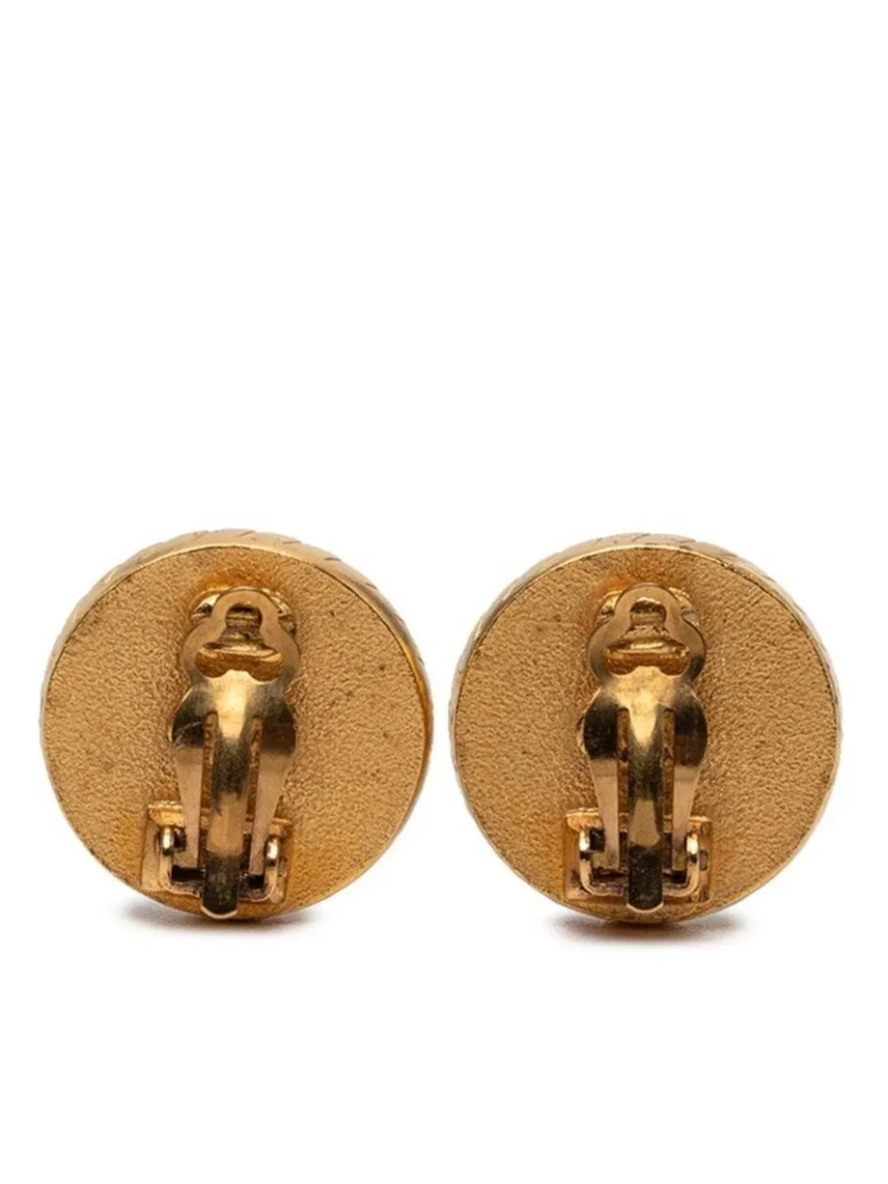 Chanel Vintage CC Logo Earrings Gold Black Plated